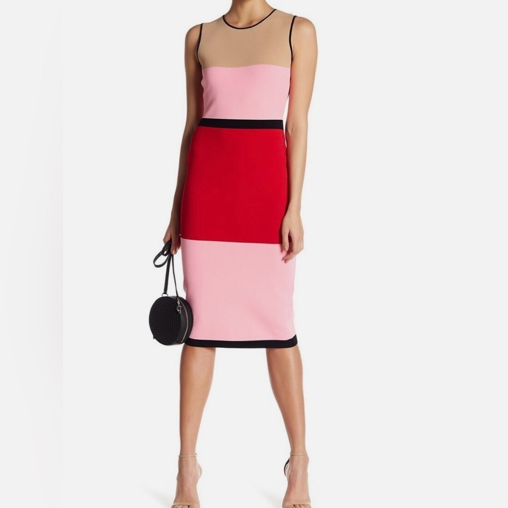 DIANE VON FURSTENBERG COLOR-BLOCK KNIT SHEATH DRESS  SZ S